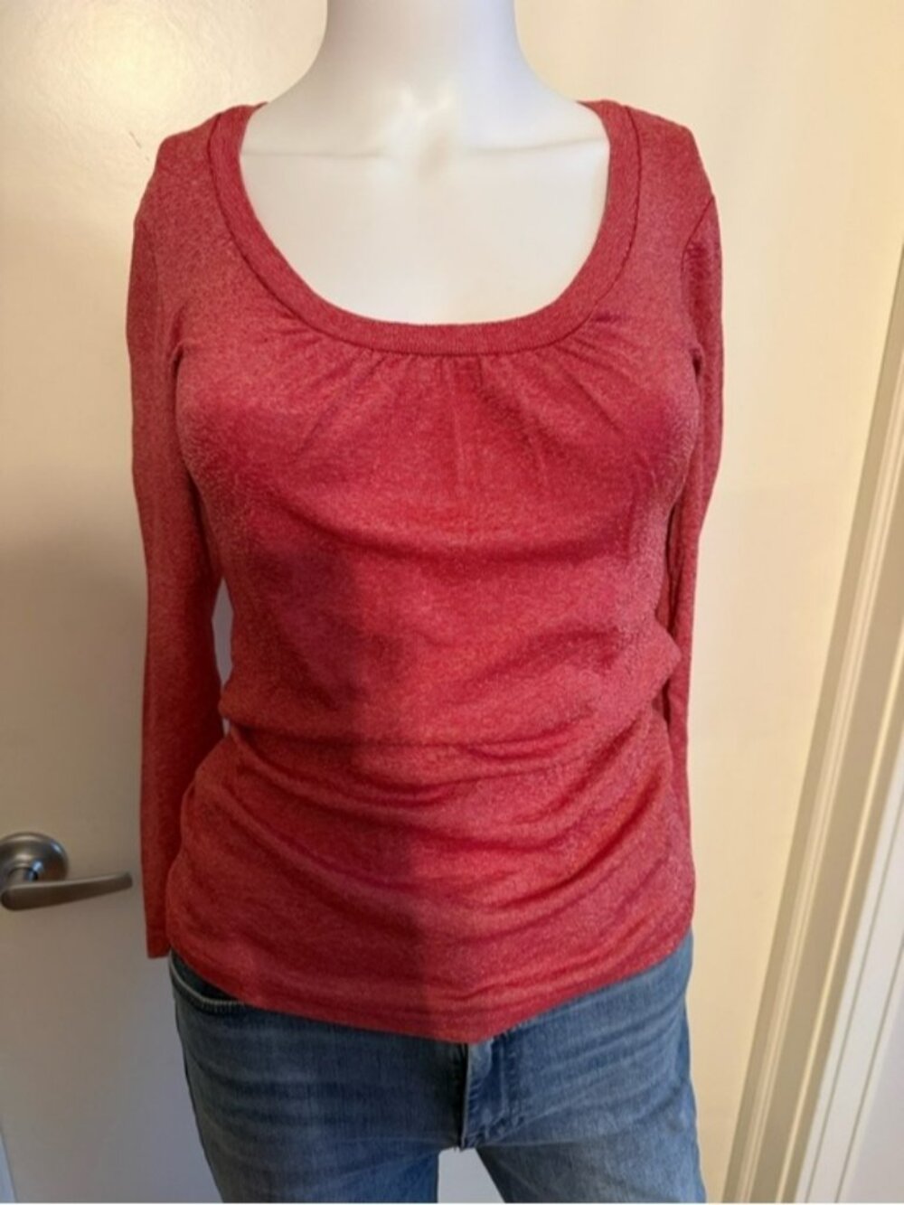 Michael Stars Neck Long Sleeve Top in Heathered Red